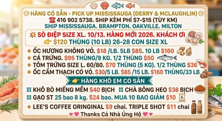 Hải sản và thực phẩm có sẵn tại Mississauga