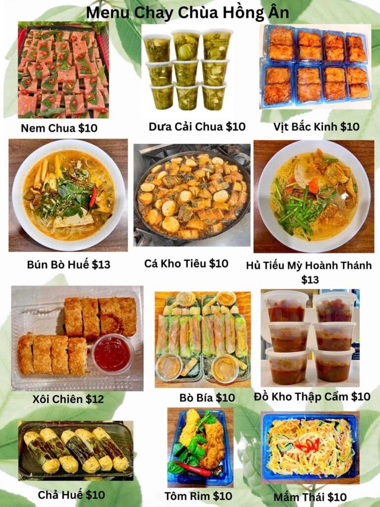Menu chay Chùa Hồng Ân – đặt món và giao hàng